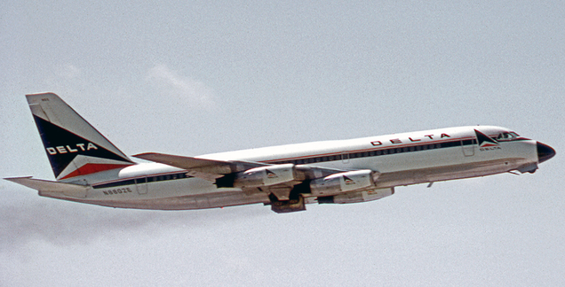 A Delta Airlines 880 departs Atlanta in 1972. After TWA, Delta was the second largest user of the 880.